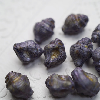 复古做旧烟渍深蓝色~海螺海洋生物贝壳类捷克珠玻璃琉璃珠 15X12MM