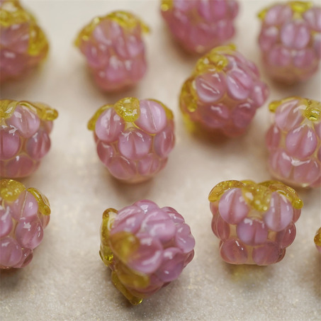粉粉透感果子粉莓~手造可爱小树莓莓果直孔日本进口灯工玻璃琉璃珠 尺寸约13X12MM-9