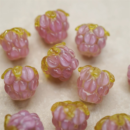 粉粉透感果子粉莓~手造可爱小树莓莓果直孔日本进口灯工玻璃琉璃珠 尺寸约13X12MM-10