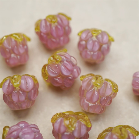 粉粉透感果子粉莓~手造可爱小树莓莓果直孔日本进口灯工玻璃琉璃珠 尺寸约13X12MM-5