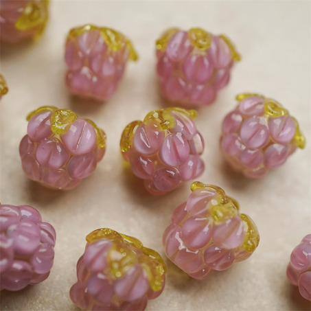 粉粉透感果子粉莓~手造可爱小树莓莓果直孔日本进口灯工玻璃琉璃珠 尺寸约13X12MM-6