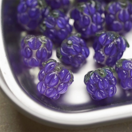 透感紫色果子紫莓果~手造可爱小树莓莓果直孔日本进口灯工玻璃琉璃珠 尺寸约13X12MM-4