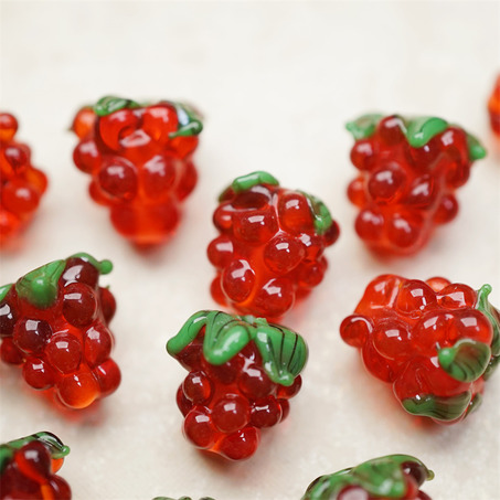 透色宝石红~手造可爱葡萄莓果直孔日本进口灯工玻璃琉璃珠 尺寸14X13MM-3