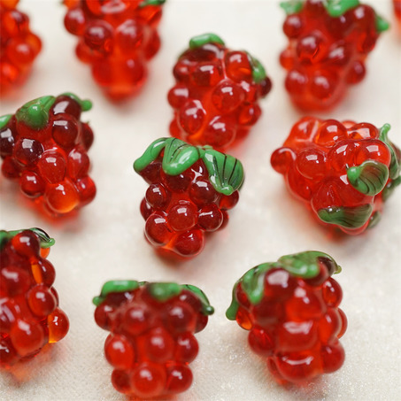 透色宝石红~手造可爱葡萄莓果直孔日本进口灯工玻璃琉璃珠 尺寸14X13MM-4