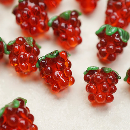 透色宝石红~手造可爱葡萄莓果直孔日本进口灯工玻璃琉璃珠 尺寸14X13MM-5