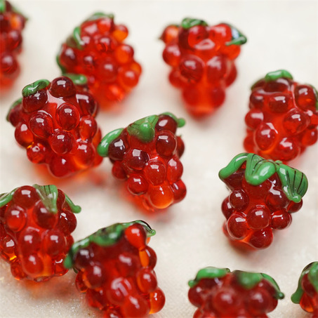 透色宝石红~手造可爱葡萄莓果直孔日本进口灯工玻璃琉璃珠 尺寸14X13MM-7