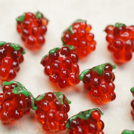 透色宝石红~手造可爱葡萄莓果直孔日本进口灯工玻璃琉璃珠 尺寸14X13MM