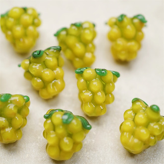 活力金黄色~手造可爱葡萄莓果直孔日本进口灯工玻璃琉璃珠 尺寸14X13MM
