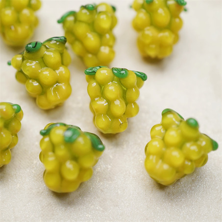 活力金黄色~手造可爱葡萄莓果直孔日本进口灯工玻璃琉璃珠 尺寸14X13MM-3