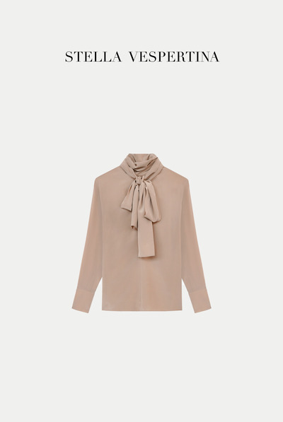 真丝绉纱飘带上衣