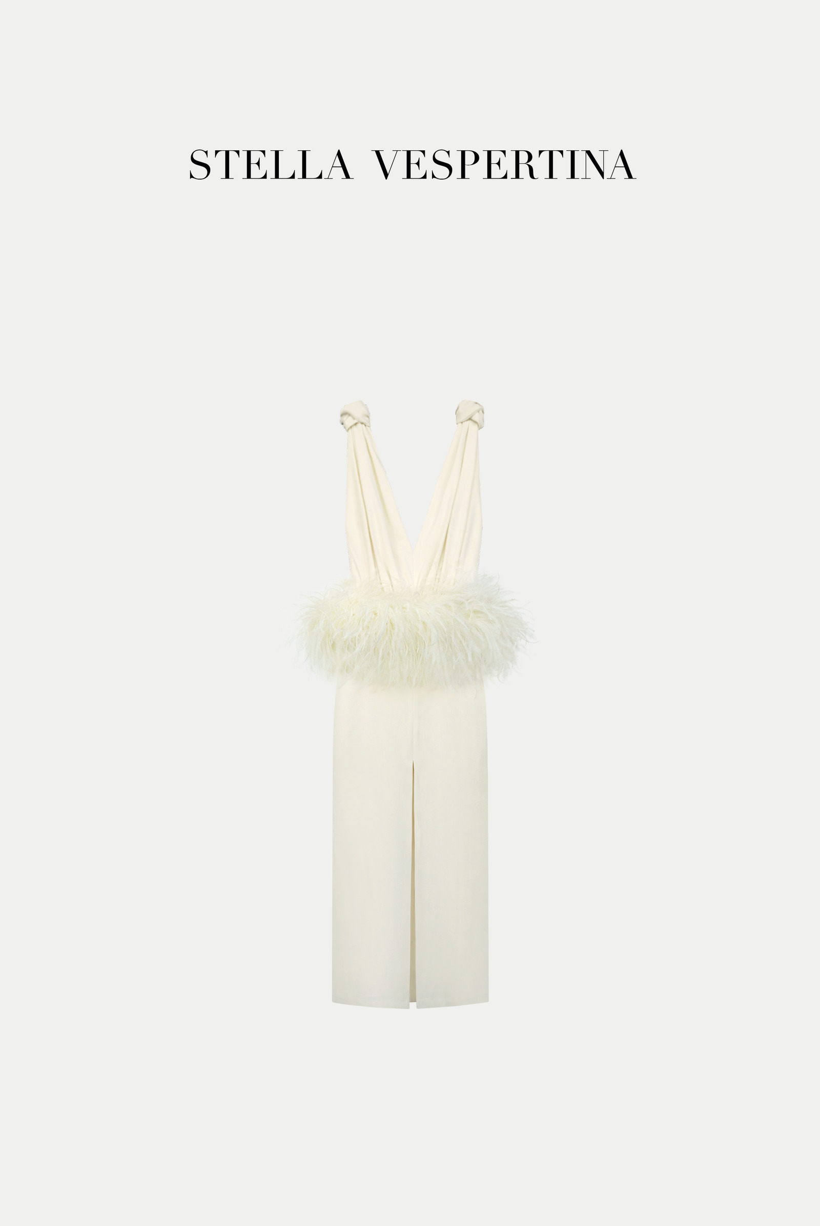 羽毛饰V领连衣裙-1