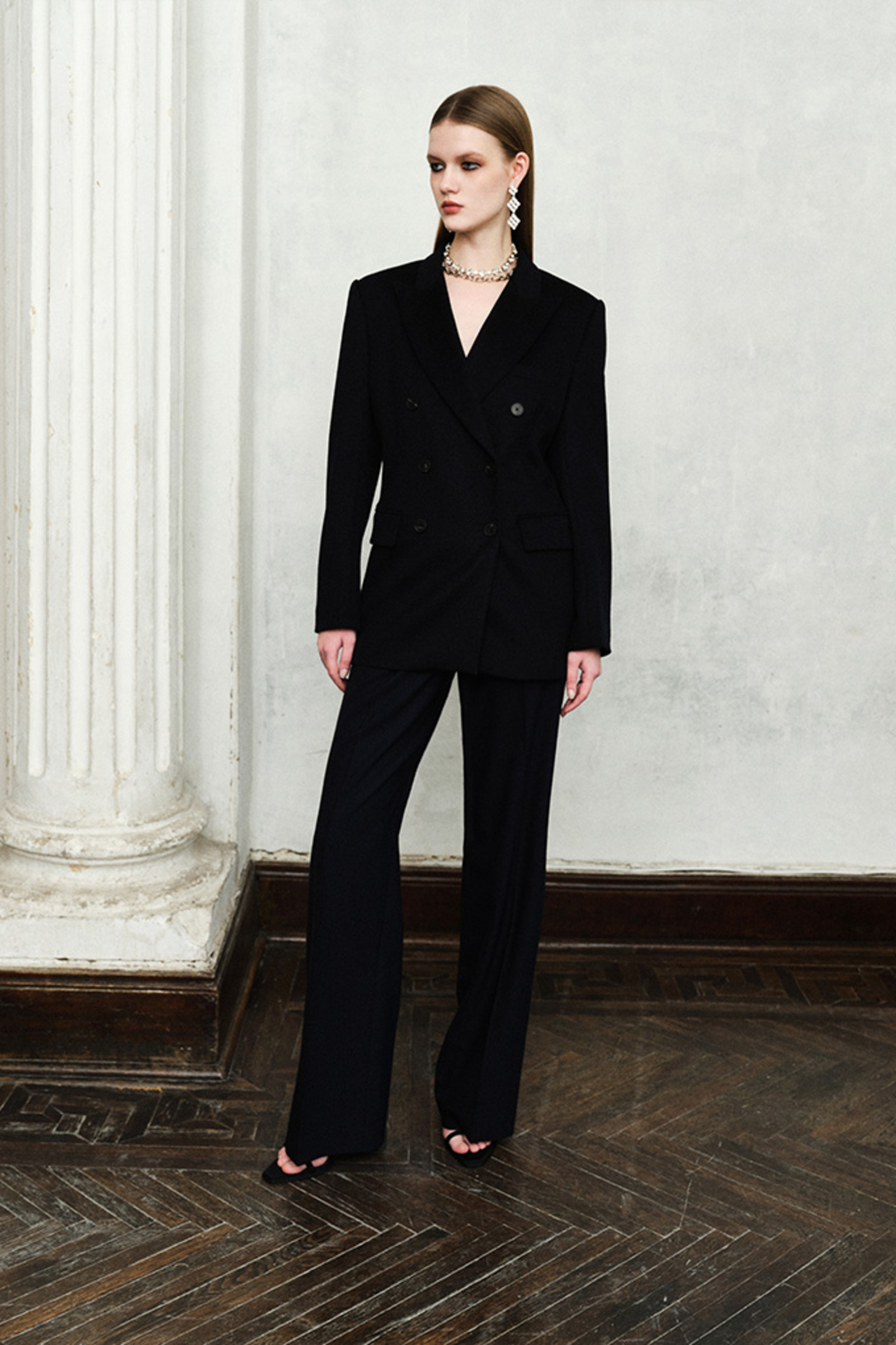 羊毛褶饰剪裁长裤-3