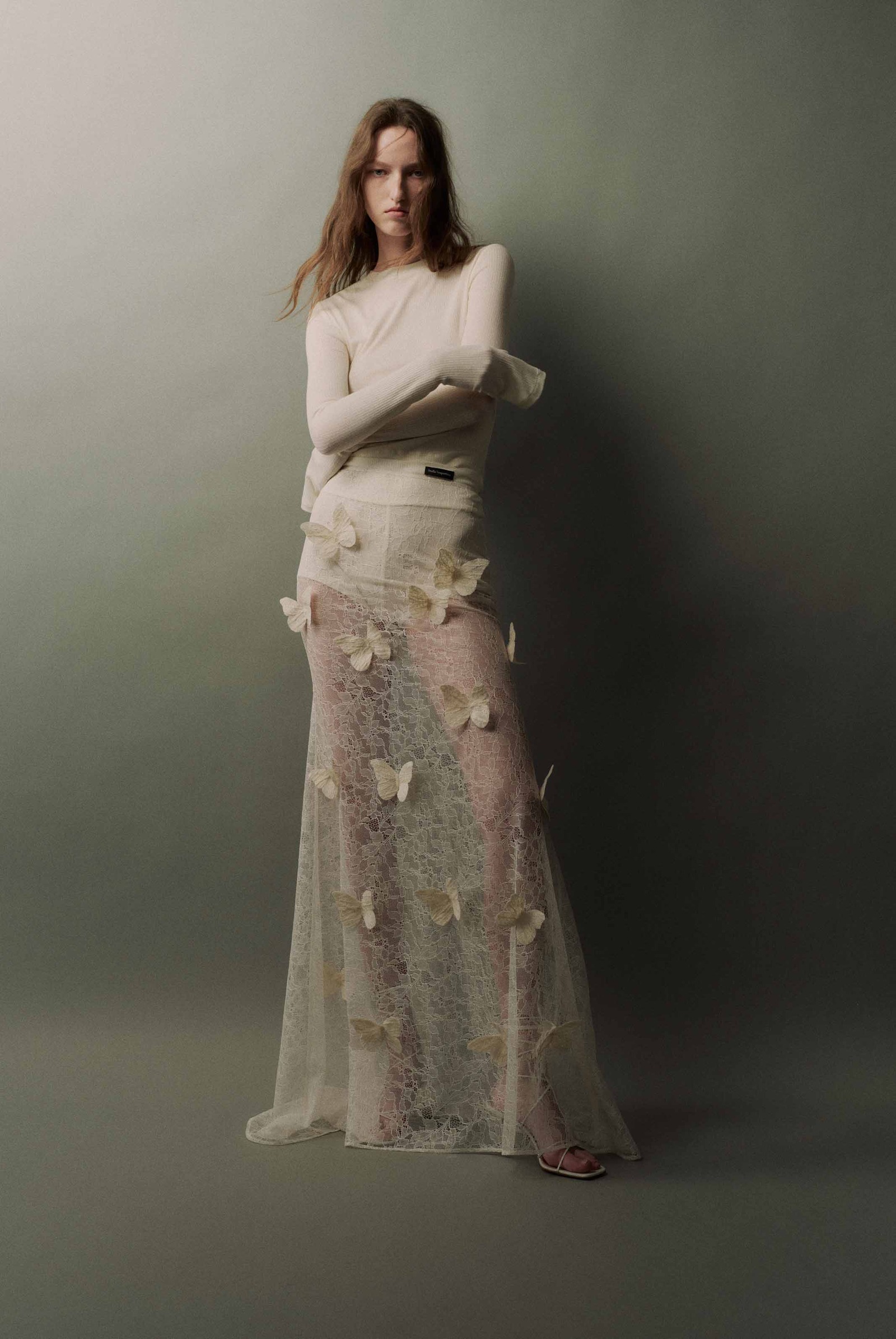 蝴蝶饰蕾丝长款半裙