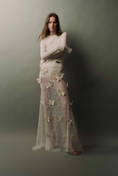 蝴蝶饰蕾丝长款半裙