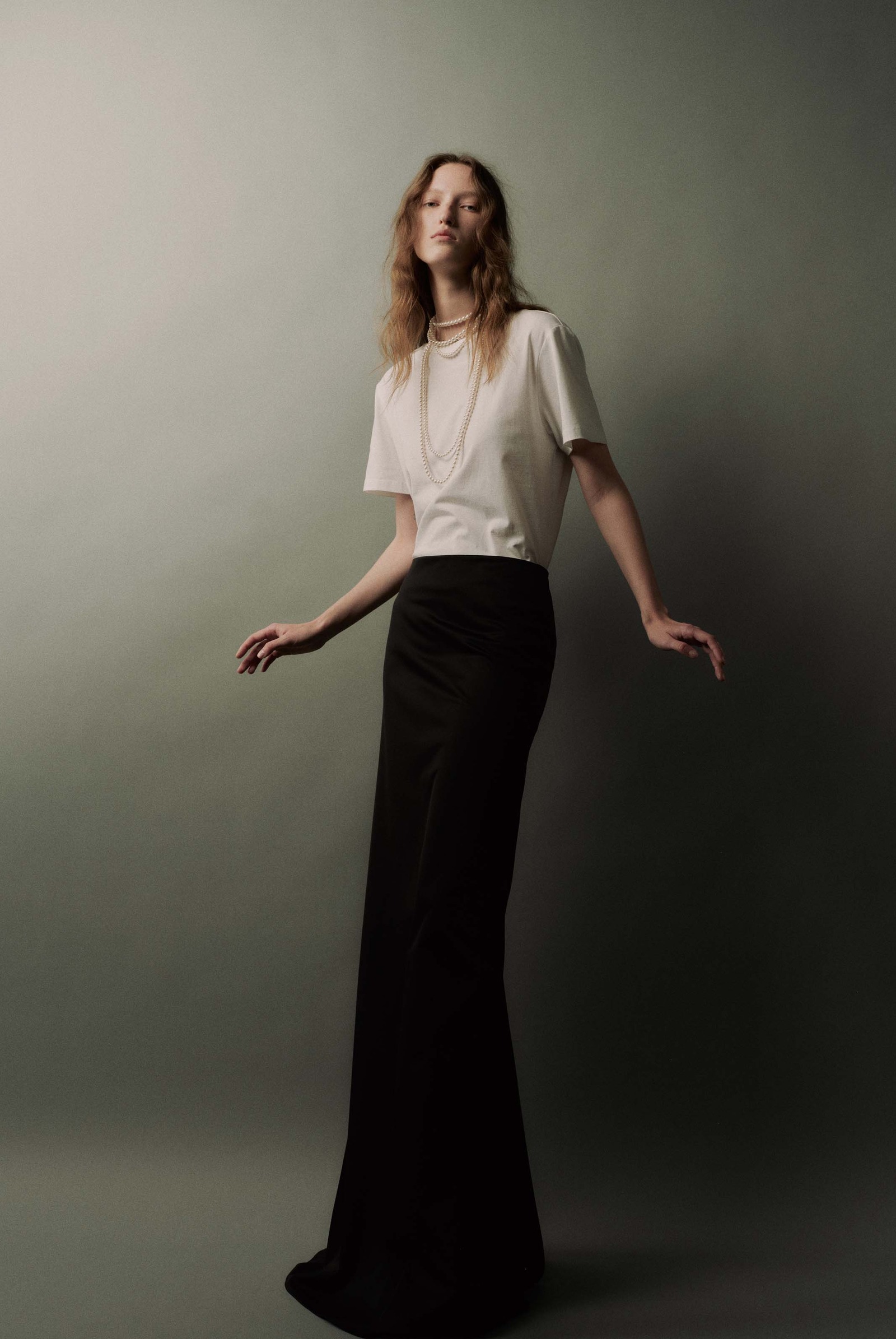 缎面低腰长款半裙-2