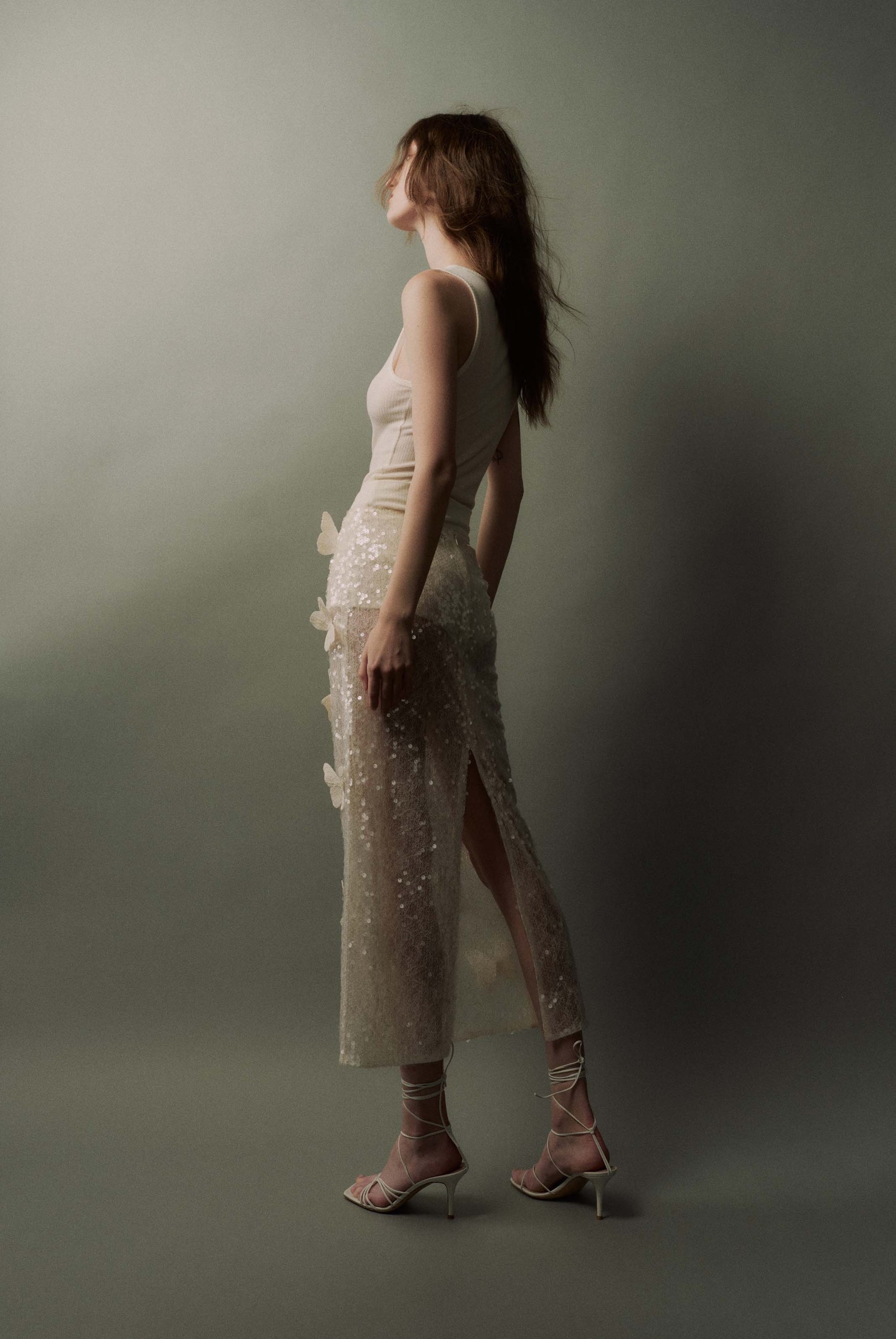 蝴蝶饰珠片蕾丝半裙