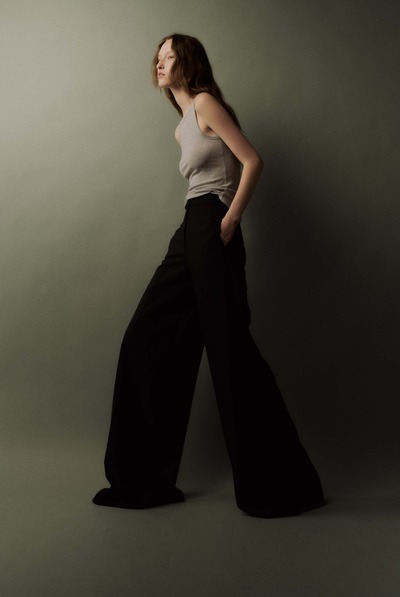 羊毛高腰阔腿裤