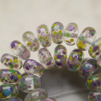 透感冰点睡莲湖花色水彩点~扁圆形百搭算盘珠日本进口灯工玻璃琉璃珠 尺寸约7X11MM