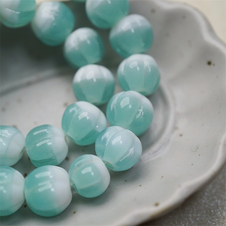 雪盐湖配色渐变~手造南瓜条纹圆珠日本进口灯工玻璃琉璃珠 尺寸约10MM-5