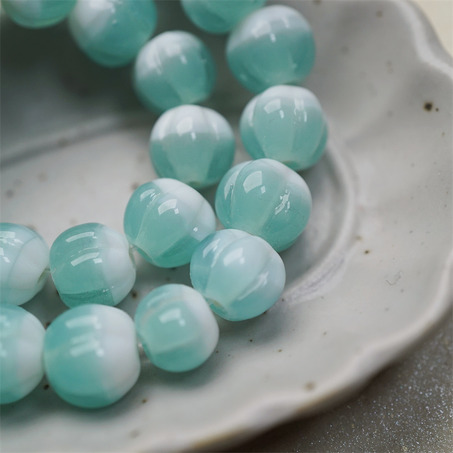 雪盐湖配色渐变~手造南瓜条纹圆珠日本进口灯工玻璃琉璃珠 尺寸约10MM-4