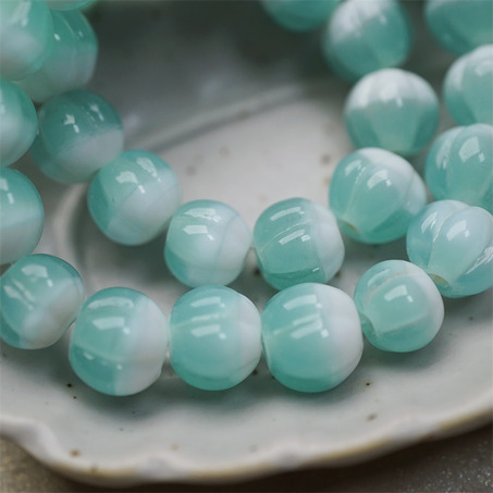 雪盐湖配色渐变~手造南瓜条纹圆珠日本进口灯工玻璃琉璃珠 尺寸约10MM-6