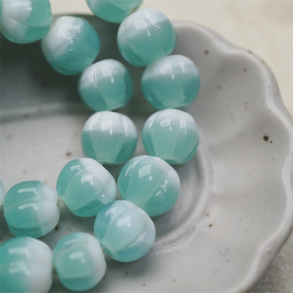 雪盐湖配色渐变~手造南瓜条纹圆珠日本进口灯工玻璃琉璃珠 尺寸约10MM