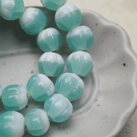 雪盐湖配色渐变~手造南瓜条纹圆珠日本进口灯工玻璃琉璃珠 尺寸约10MM