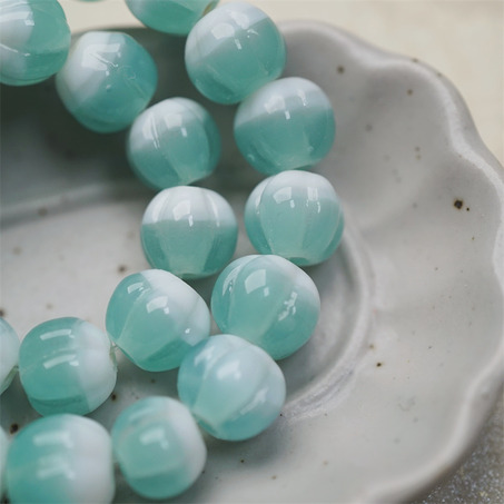 雪盐湖配色渐变~手造南瓜条纹圆珠日本进口灯工玻璃琉璃珠 尺寸约10MM-9