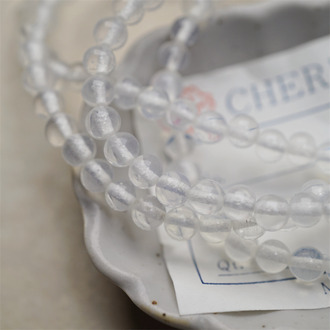 串装~透明超浅欧泊感配色手造绝美圆珠~日本进口中古古董灯工玻璃琉璃珠 约5MM