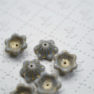 亮面浅灰色渐变描金色~小碗花贝尔铃铛花铃兰捷克珠玻璃琉璃珠 14MM