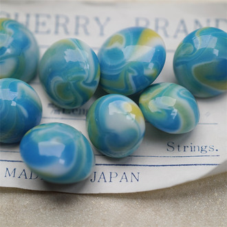 水彩油画奶油蓝渐变莫奈植物园配色mix~日本进口复古手工手造中古玻璃琉璃纽扣  侧孔可串珠