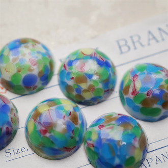 斑斓彩色华丽感斑纹宝石~超稀有手造古董中古玻璃琉璃贴片半丸 约17.5MM