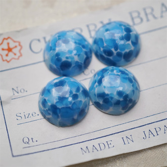 蓝色调华丽感斑纹宝石~超稀有手造古董中古玻璃琉璃贴片半丸 约15MM
