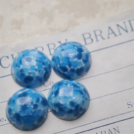 蓝色调华丽感斑纹宝石~超稀有手造古董中古玻璃琉璃贴片半丸 约15MM-6