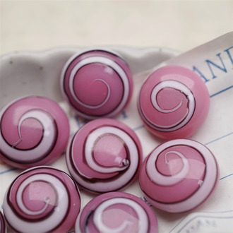 草莓奶油巧克力配色~圆形稀有手造古董中古玻璃琉璃贴片半丸