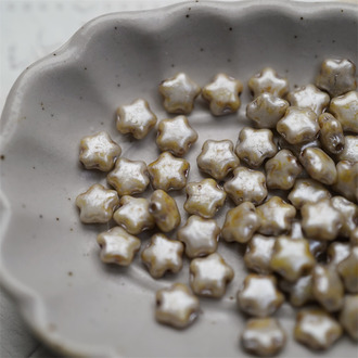 做旧米色矿银感斑驳色~迷你星星捷克珠琉璃五角星玻璃 6MM