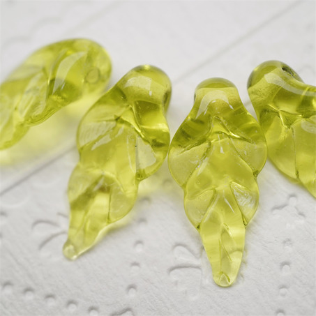 【样品】透感橄榄绿树叶~手造精致造型珠日本进口中古古董灯工玻璃琉璃珠 10X23MM-2