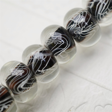 【样品】透明外层黑色细丝带环绕~手造精致扁圆珠日本进口中古古董灯工玻璃琉璃珠 8X12MM-4