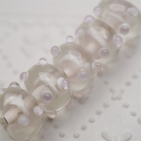 【样品】透奶油紫可爱立体波点~手造精致扁圆珠日本进口中古古董灯工玻璃琉璃珠 12X7MM-5