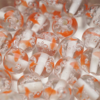 透明色碳酸气泡池中金鱼花纹~手造圆珠日本进口灯工玻璃琉璃珠 尺寸约11MM