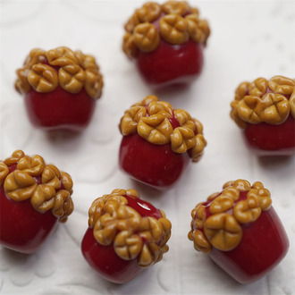 秋冬可爱复古红棕配色橡果果实珠~手造可爱橡果珠直孔日本进口灯工玻璃琉璃珠 尺寸13X13MM