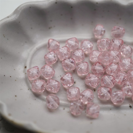 冰裂感透粉粉色~菱形珠捷克珠玻璃琉璃珠串珠材料 6MM-4