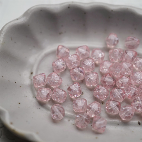 冰裂感透粉粉色~菱形珠捷克珠玻璃琉璃珠串珠材料 6MM-5