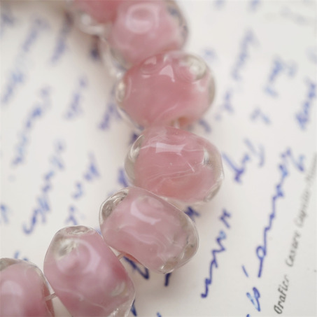 可爱樱花粉色透明外层~手造水波圈纹扁圆算盘珠日本进口灯工玻璃琉璃珠 8X13MM-4