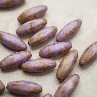 斑驳复古做旧毕加索紫色~梭形椭圆直孔立体多面珠捷克珠玻璃琉璃珠 19X7MM