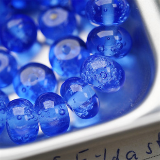 海洋之泪海蓝碳酸苏打水气泡珠~扁圆形百搭算盘珠日本进口灯工玻璃琉璃珠 尺寸12X7.5MM