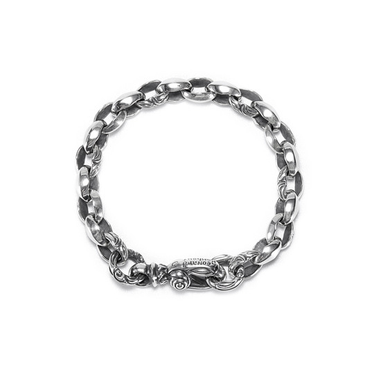 MF BRACELET: CARVED SILK-LINK BRACELET SMALL w CYGNET CIRCLE