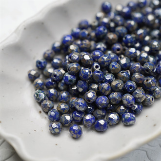 复古毕加索矿银蓝色~迷你枣形切面火磨珠法绣串珠捷克珠玻璃琉璃珠 4MM