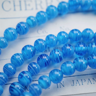 串装~稀有复古湛蓝白色条纹mix迷你手造绝美圆珠~日本进口中古古董灯工玻璃琉璃珠 约5MM