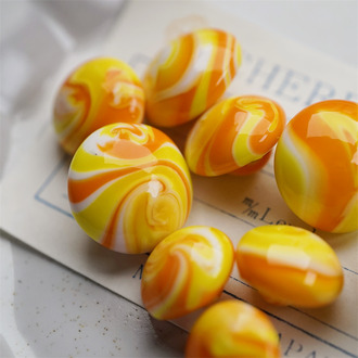 水彩油画橙c柠檬配色mix~日本进口复古手工手造中古玻璃琉璃纽扣  侧孔可串珠